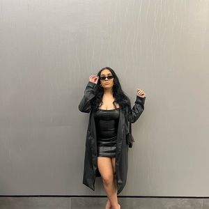 Black leather mini dress